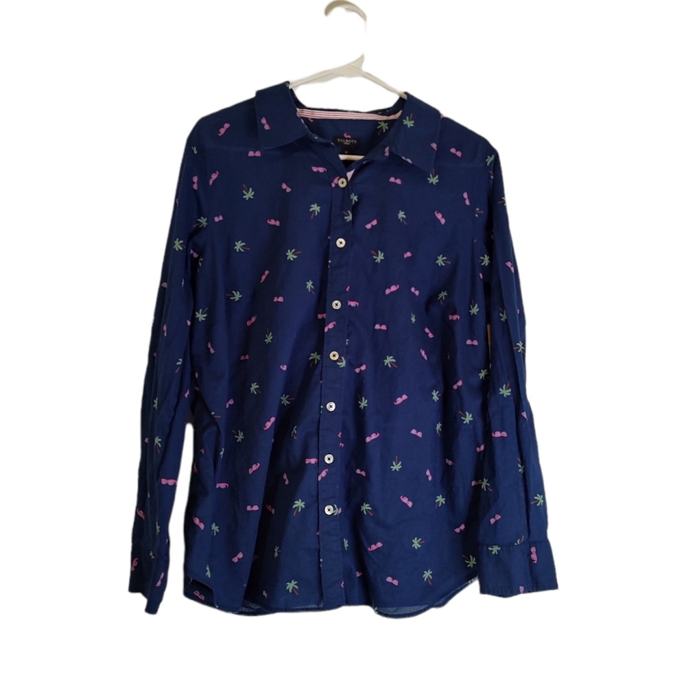 Talbots women's 1X Navy Button Down Long Sleeve Lightweight Beach Vacation Top